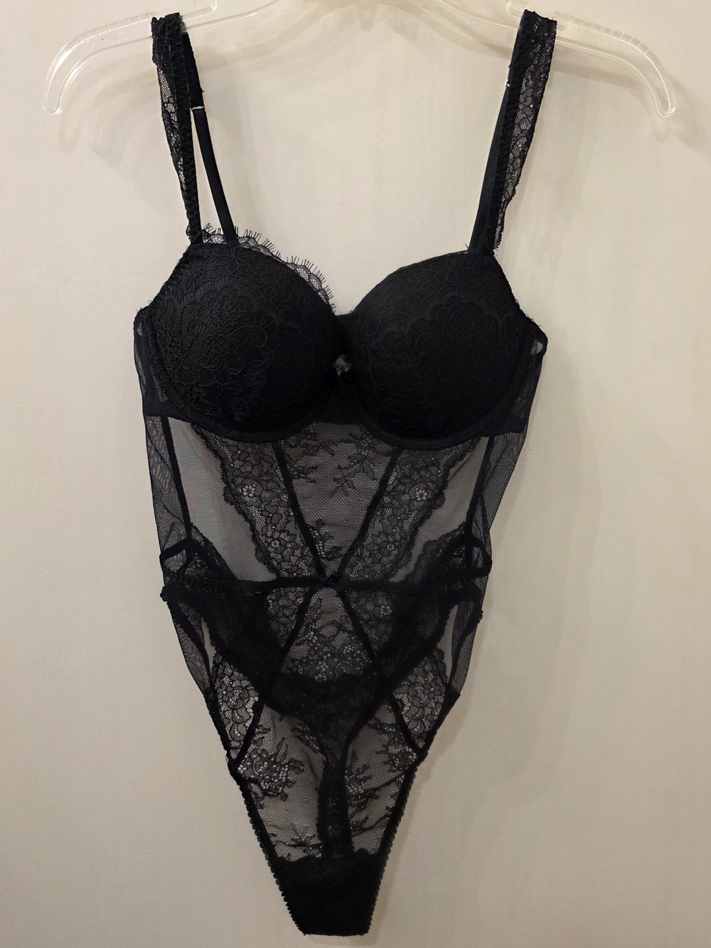 Victoria's Secret Black Lace Sheer Bodysuit Teddy